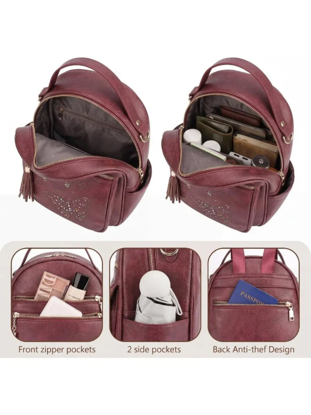 Stylish Lightweight Waterproof Mini Backpack Purse for Women with Butterfly